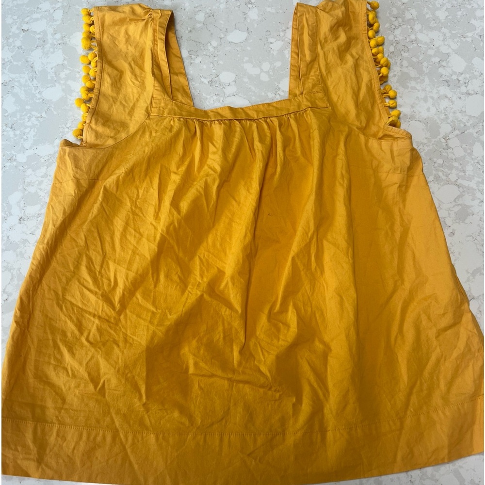 JCrew Boho Mustard Pom-Pom Trim Top size 6
